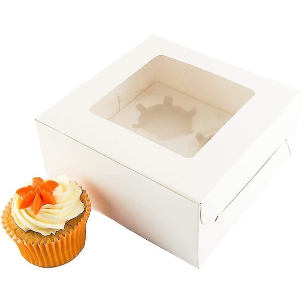 Mu Mianhua 12 stk Kakebokser 4 hull Hvite cupcakeesker Kakekort med vindu