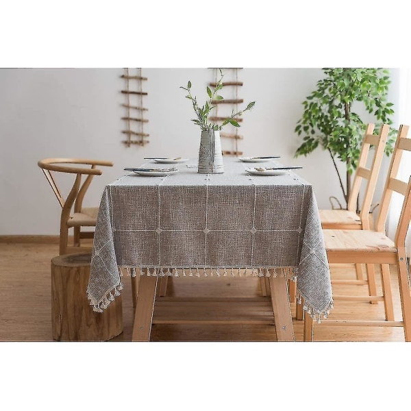 Tofs duk Rutig bomull och linne duk soffbord bordsduk fyrkantig tvättbar cover för matbord