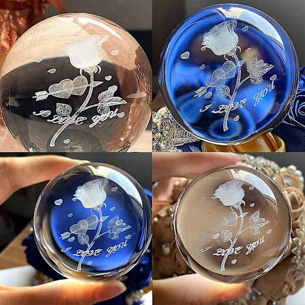Kristall 2,4 tum (60 mm) Carving Rose Crystal Ball med Sliver-pläterad Blommande Stativ  (HY)
