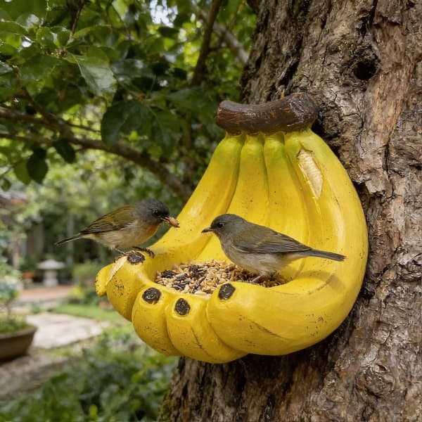 Bananformet fuglefoderbræt – Ophængt harpikspynt – til have og terrasse