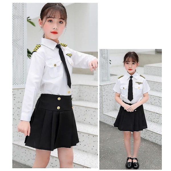 Professionelle børn pilot kostumer Cosplay stewardesse fly Aircraft Air Force Performance Uniformer-inkluderer 110 korte ærmer 2
