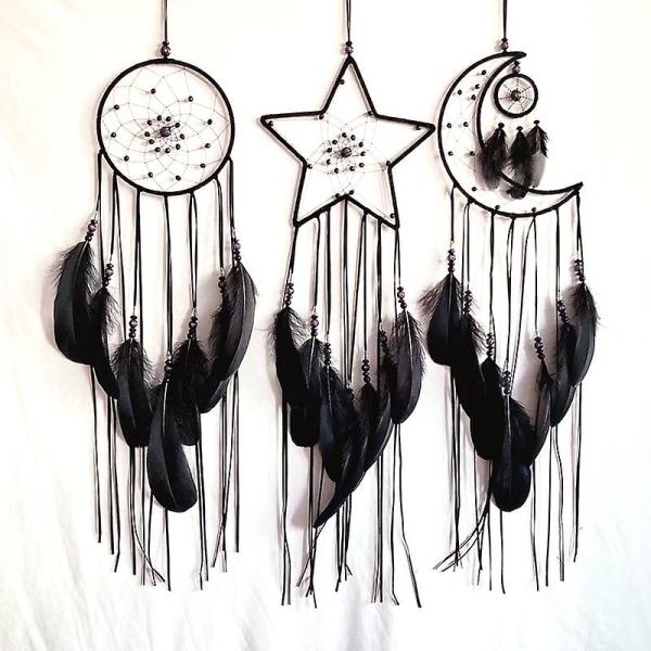 Hvid-sort Drømmefanger, Drømmefanger Drømmefanger Med Perler Og Fjer Til Indretning af Soveværelse i hjemmet, 20,5 cm i diameter