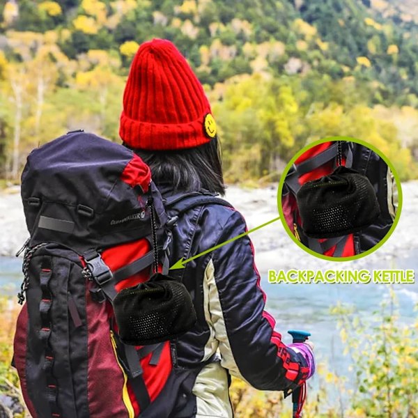 Camping Kokkärl Set Camping Matlagning Set Non Stick Familj Ryggsäck Matlagning Set Lätt Stapelbar Gryta Panna Skålar med Förvaringsväska för Utomhus 1.1l Kettle