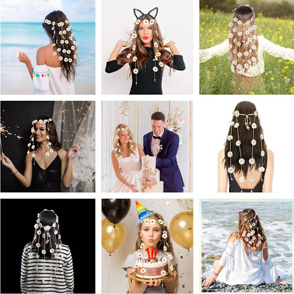Hiuspanta Daisy Hiustarvikkeet Kukkakruunu Auringonkukat Hiukset Ranta Boho Hiuspanta Säädettävä Tupsu Hiusseppele Kukat Hiuspannat Naiset Cosplay Puku White 1 count (Pack of 1)