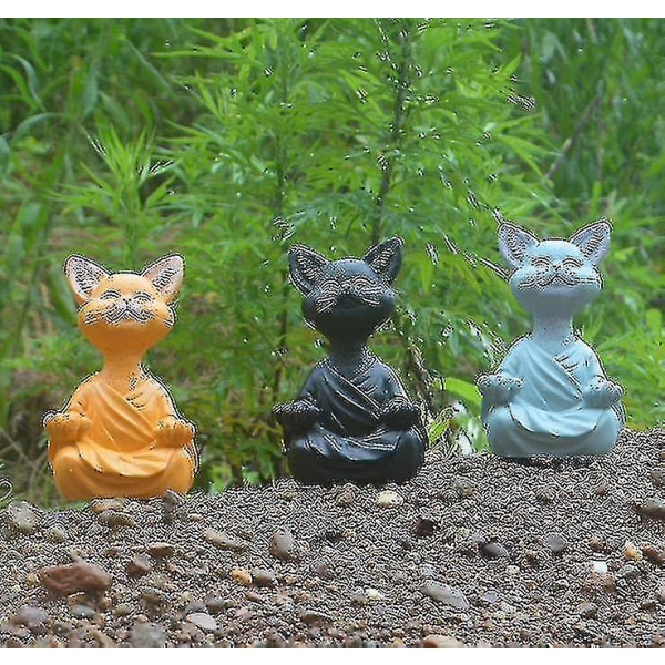 Creative Black Buddha Cat Statue Meditation Yoga Cat Home Decoration (oransje)