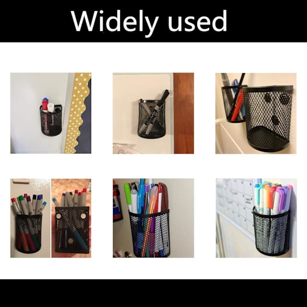 3 stk. magnetisk penneholder, mesh skrivebordsarrangør pennepot blyantholdere opbevaring af kontorartikler, med magneter til at holde whiteboard, skrivebord, skabsadgang Black