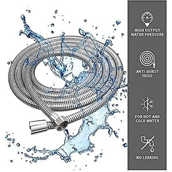 Ekstra lang dusjhodeslange i rustfritt stål med solide messingbeslag, anti-knekk, ingen floker. (1,5m) 1 stk