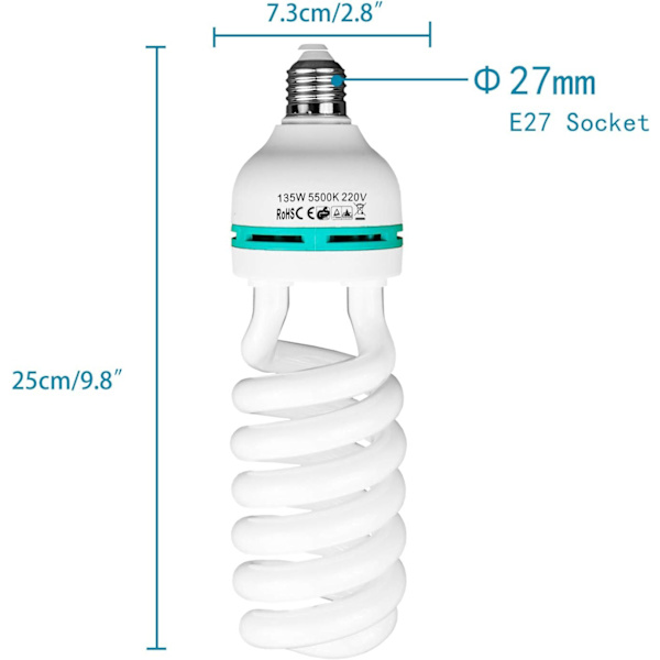 E27 5500K 50W = 135W Valokuvastudion polttimo Videovalo Valokuvaus Päivänvalolampun E27-polttimo Videovalokuvastudion kuvaamiseen Softbox Kotivalaistus