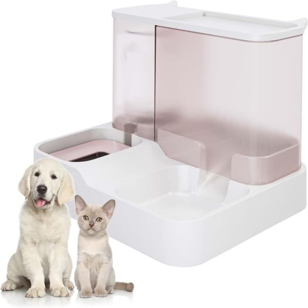 Foder- og vanddispenser til kæledyr, automatisk tyngdekraft til katte og små hunde Pink