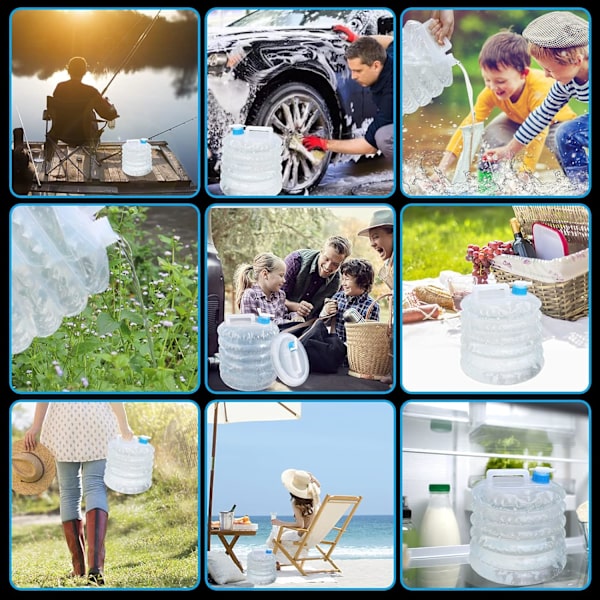 2-pack hopfällbar vattenbehållare 5L & 10L Vattenbärare Camping BPA-fria Vattenbehållare med kran för Camping Vandring Klättring Fiske Resor
