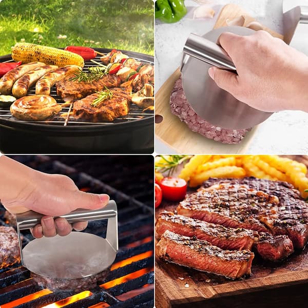 Smash Burger Press til Stegeplade Hamburger Press Patty Maker Rustfrit Stål Kødfladerværktøj Burger Smasher til Madlavning Style 2