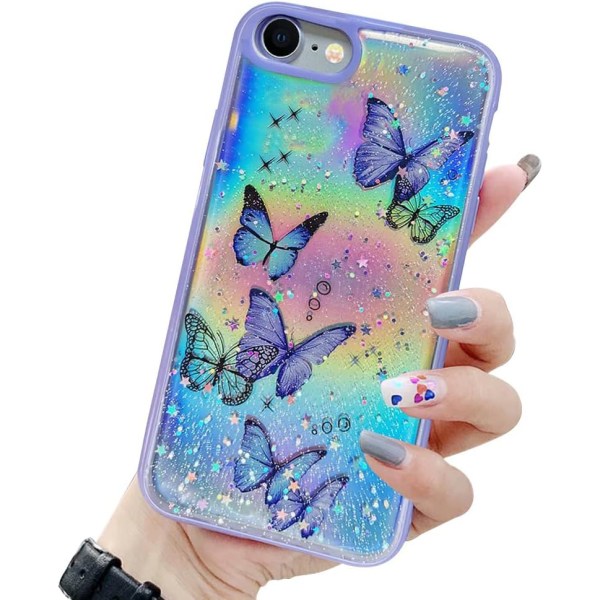til iPhone 7 iPhone 8 iPhone SE 2020 etui Søde piger Kvinder iriserende sommerfugldesign Laser Bling Glitterstjerner Blød TPU Bumper Beskyttende