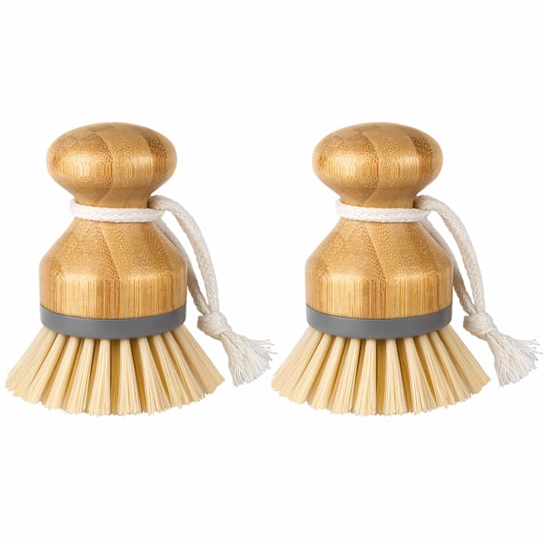Bambupalmsborste, Skrubbborste för Disk Grytor Kastruller Diskbänk Rengöring, 2-pack