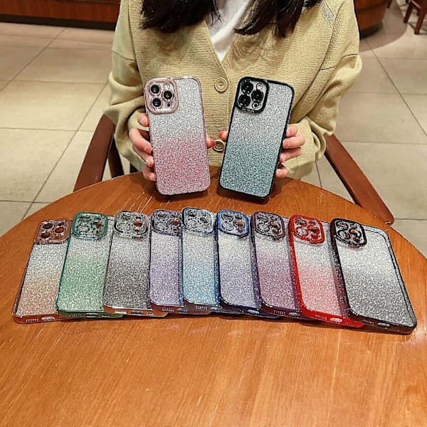 Högtransparent glittrigt TPU-telefonfodral med gradientfärg för iPhone 14 Pro Max
