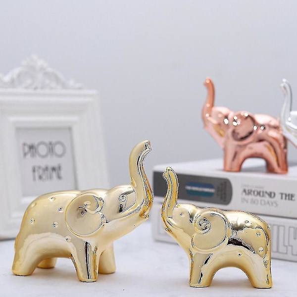 1 par Elefant Staty Heminredning, kompatibel med kontorsskrivbord Hem (guld)