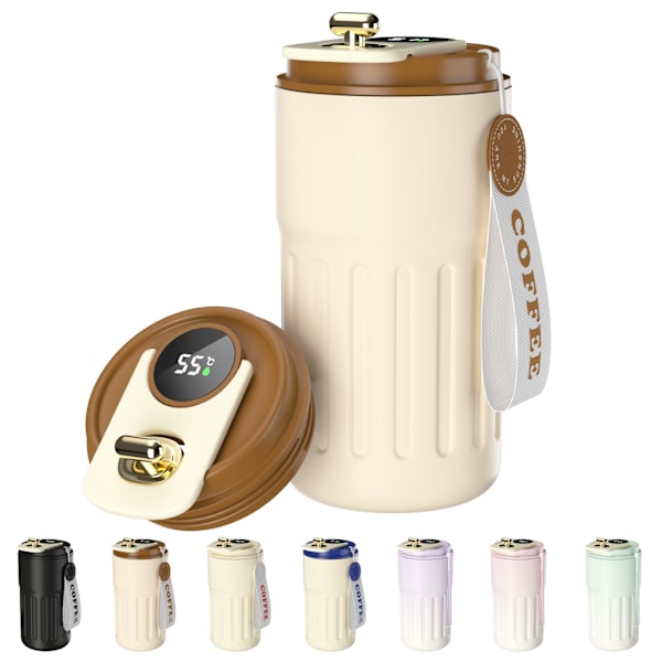 Kaffekopp Resemugg, 316 Rostfritt Stål Vakuumisolerad Kopp, LED Touch Screen Termometer, Smart Kopp Förseglad Flaska 410ml (Brun) brown