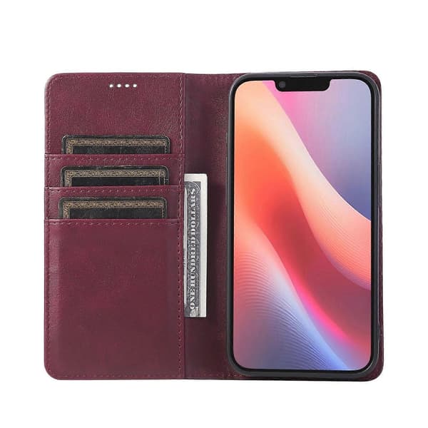 PU læder telefonpung cover til iPhone 16e Wine Red