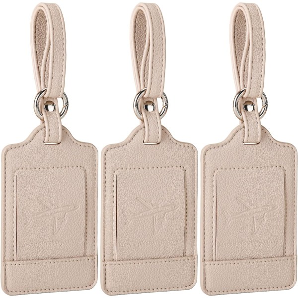 3-packs bagagelappar för resväskor, bagageetiketter, mikrofiberläder, starkt, hållbart, märkbart, reselappar för bagage, resetillbehör, Bei Lichee Beige 2.7 x 4.2 inch/6.8 x 10.7 cm