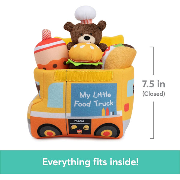 Baby Play Soft Collection, My Little Food Truck 5-osainen pehmolelusetti, jossa rätinä, piipittäjä ja rypistysääni lelut, aistipeli vauvoille, 7,5u2 Food Truck