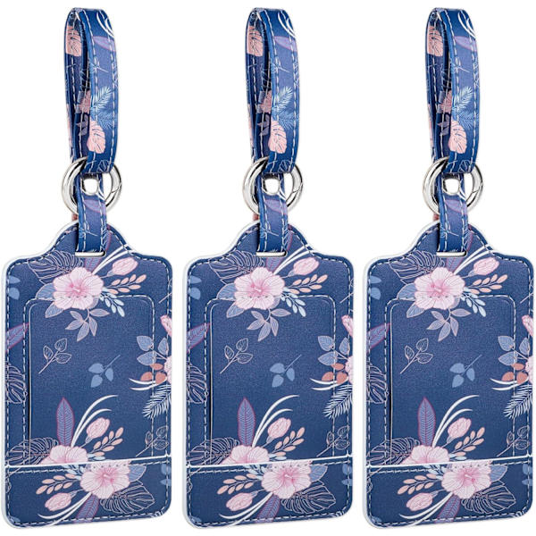 3 stk. bagagemærker med blomstermotiver, bagagemærker til kufferter, bagagemærker med navneskilt, synlige, holdbare, rejsetilbehør, PU-læder, kirsebær FlowerCherry Blossom 2.7 x 4.2 inch/6.8 x 10.7 cm