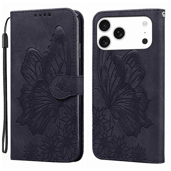 Præget PU-etui til iPhone 17 Pro Max BLACK