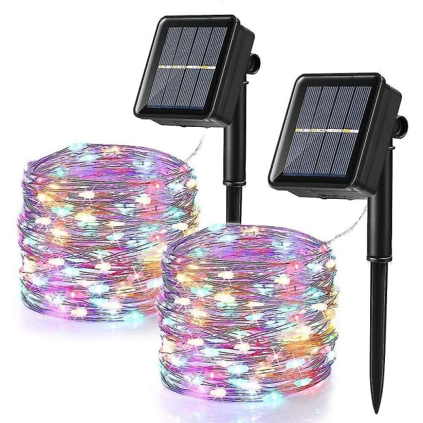 [paket med 2] Solar Fairy Lights Outdoor, 12m 100 LED Färgglada