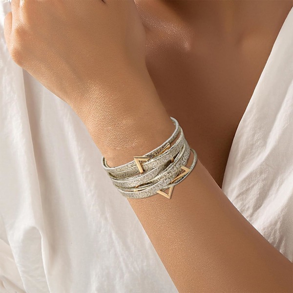 Leopardarmband för kvinnor, Boho läderomslag flerskikts pärla kristallarmband armband smycken B45:Star Leather(Gold) A7Feather