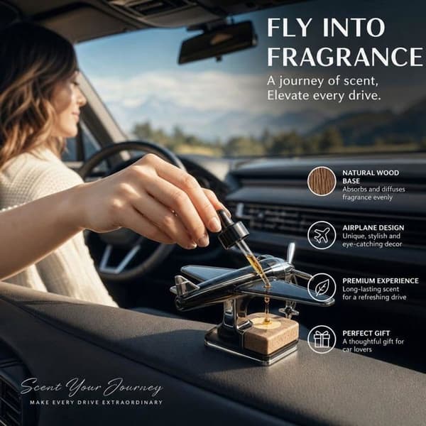 Solcelledrevet roterende aromadiffusor til bil/fly med retro propel-designpanel (sølv).