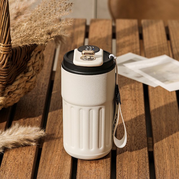 Kaffekopp Resemugg, 316 Rostfritt Stål Vakuumisolerad Kopp, LED Touch Screen Termometer, Smart Kopp Förseglad Flaska 410ml (Svart) black