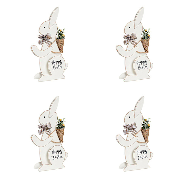Glad Påske Ornament Træ Kanin Med Blomst På Ryggen Til Kreative Håndværk Til Hjem Soveværelse Stue Spisebord Dec