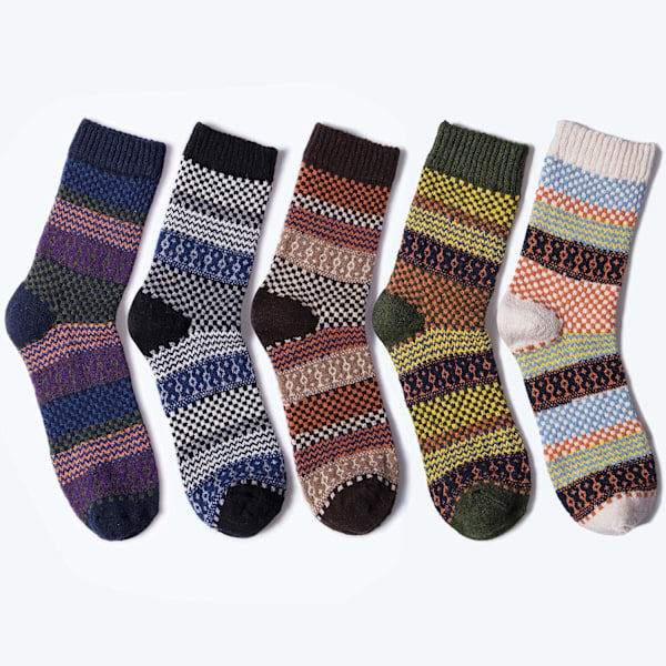 5 Par Damsockor i Ull, Tjocka Varma Stickade Termiska Sockor, Damsockor för Vinter