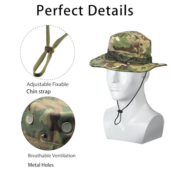 Camo Boonie Hatt för Män Kvinnor, Militär UPF50+ Solhatt Bredbrättad Bucket Hatt Djungelhatt för Fiske Jakt Safari Strand