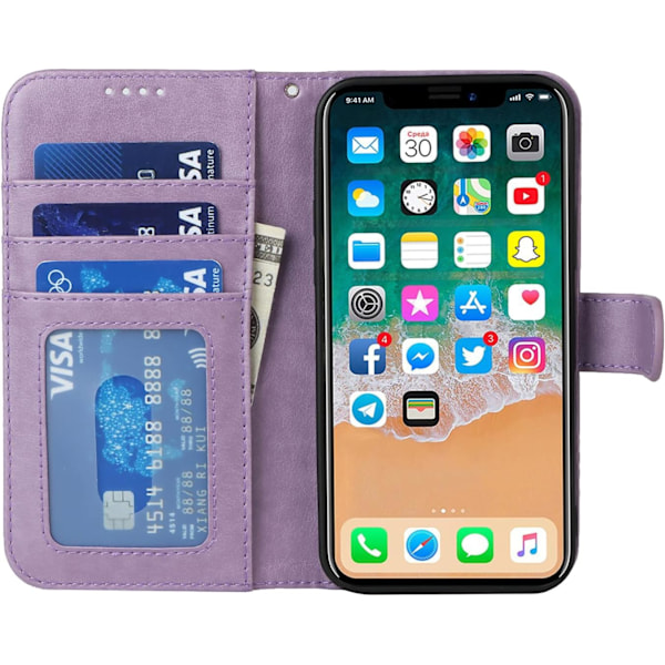 iPhone X -kotelo, iPhone XS -lompakkokotelo, jossa [luottokorttipidikkeet] [iskunkestävä TPU -kuori] [jalusta], PU -nahkainen magneettinen puhelinkotelo