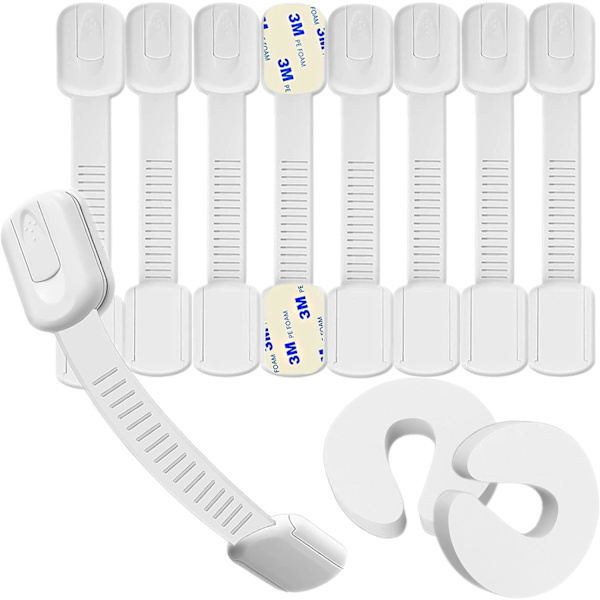 Hion lapsilukot kaappeihin, 8 kpl kaapin lukot lapsille, 2 ovenpysäytintä vauvan turvakaiteisiin - Lapsiturvallinen sarja, säädettävä lapsilukko 10 Piece Set