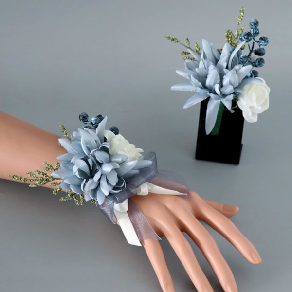 Sæt med 6 støvede blå rose boutonniere til mænd Bryllup Håndlavet Brudgom og Groomsmen Boutonniere Corsage med nål til bryllup Prom Fest Dekoration Corsage 6Pcs
