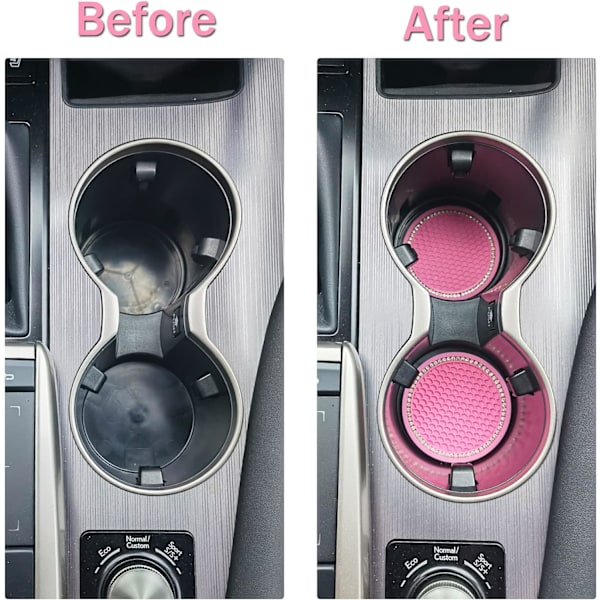Auton mukitelineen alusta, 2 pakkausta yleismaailmallinen automaattinen liukumaton mukitelineen lisäalusta, Bling Crystal Rhinestone Auton sisätilatarvikkeet-D Deep Pink