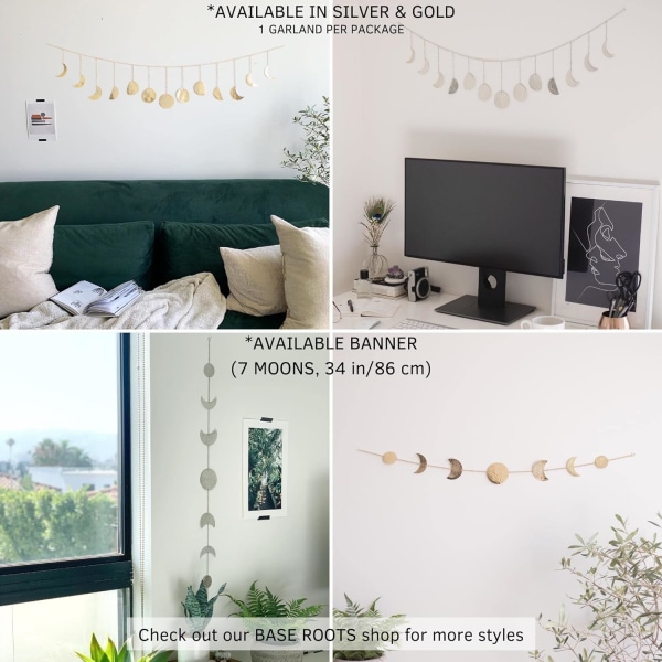 Väggdekor, handgjord hamrad guld 36\"/91cm 13 månar metallgirlang himmelsk månfascykel konst glänsande hängande prydnader boho stil estetisk Livi