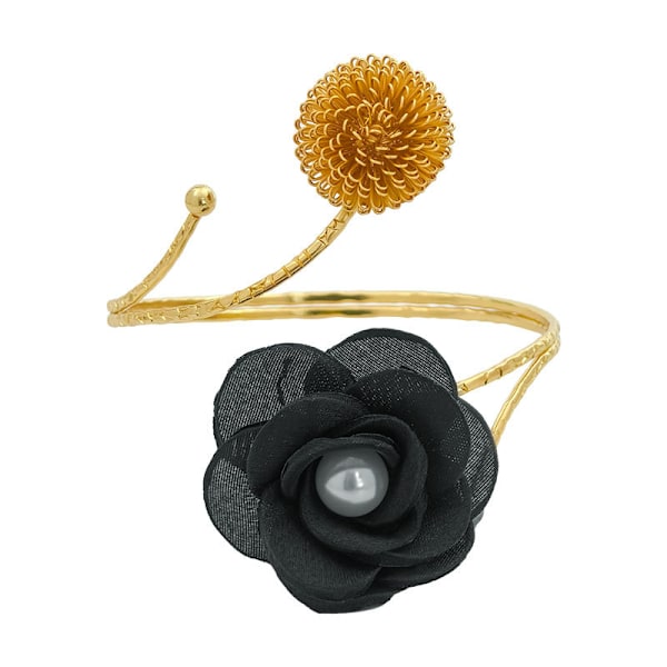 2 stycken, justerbar blomboll pärla tyg blomma gardin spänne öppen armring i metall black