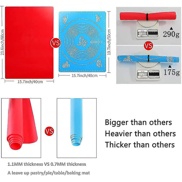 Silikone Måtte, Silikone Bagemåtte, Non-stick Non-slip Bagemåtte Dejmåtte, Rulle Måtte Arbejdsmåtte Med Mål 60 X 40 Cm Til Fondant Kage Pizza