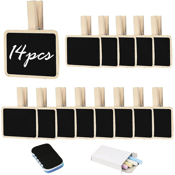 14pcs Mini Blackboard Clips,wooden Memo Chalkboard Message Chalk Board