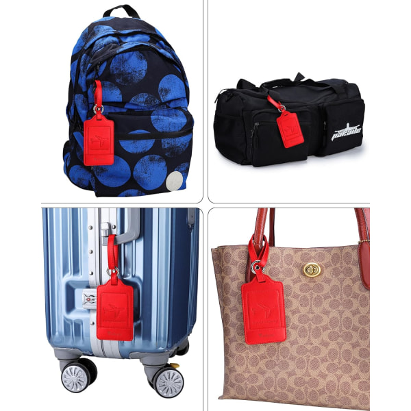 Pakke med 3 bagasjelapper, PU-lær bagasjelapper for kofferter, bagasjelapper med navne-ID-kort, merkbare, holdbare, reisetilbehør, rød Red 2.7 x 4.2 Inch/6.8 x 10.7 cm