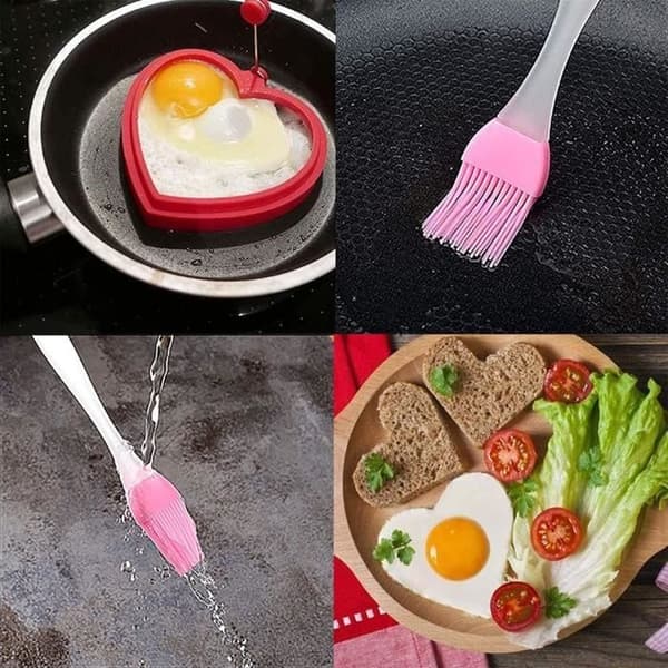Stekt äggform - Non-stick - Silikon - 4 delar - Med bakpensel - Non-stick