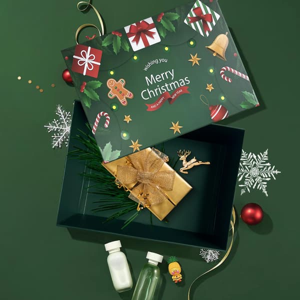 Julklappsask med lock, 27×21×10,5 cm, grön, 1 st