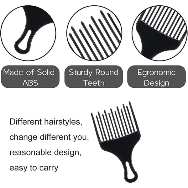 Afrokampa, hiuskampa, muovinen leveähampainen afrokampa kiharille hiuksille kampakampa hiusten muotoilutyökalu, musta