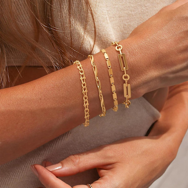 Armband för kvinnor 14K guldpläterad delikat kedja enkelt smycke sött för flickor U Shape 2 Layer Satellite Chain