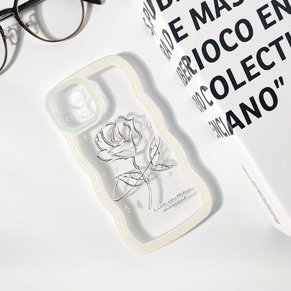 Genomskinligt skal för iPhone 14 Pro Max 6,7 tum, Sött enkelt vågigt ramverk Slim Fit Stötsäkert telefonskydd Translucent Mjukt Sött skyddande T