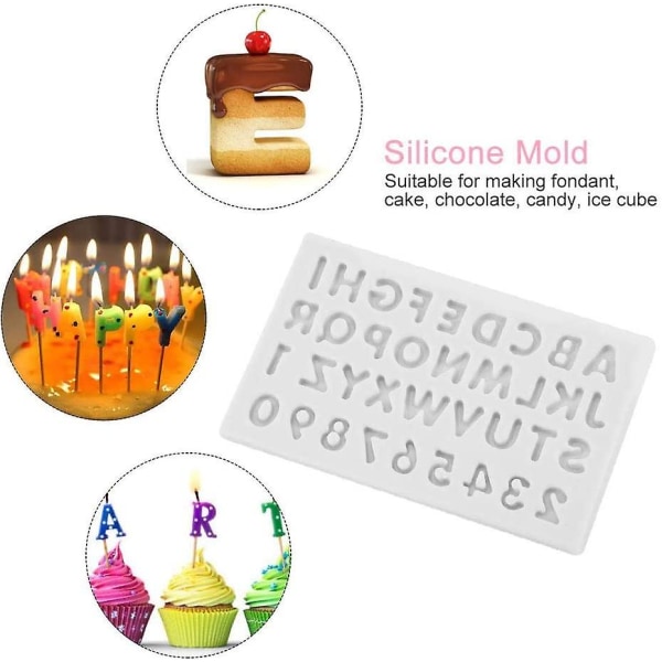 Silikonform för bokstäver, sifferform DIY alfabetsform godis tårta fondant chokladformar non-stick födelsedagstårta dekorationsverktyg (2 st, grå+rosa)