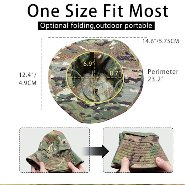 Camo Boonie Hatt för Män Kvinnor, Militär UPF50+ Solhatt Bredbrättad Bucket Hatt Djungelhatt för Fiske Jakt Safari Strand