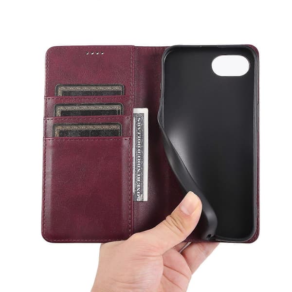 Fodral för iPhone 16e PU Läder Plånboksfodral Wine Red