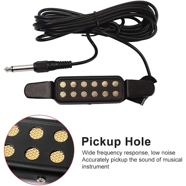 Gitarpickup 12-hulls lydhullsforsterker med 10ft kabel 1/4 tommers jack for 40 tommers / 41 tommers akustiske klassiske folkegitarer jack